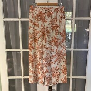 NWT Haver + Blair Wide Leg Crop Rust Cream Floral Print Trouser Linen Blend